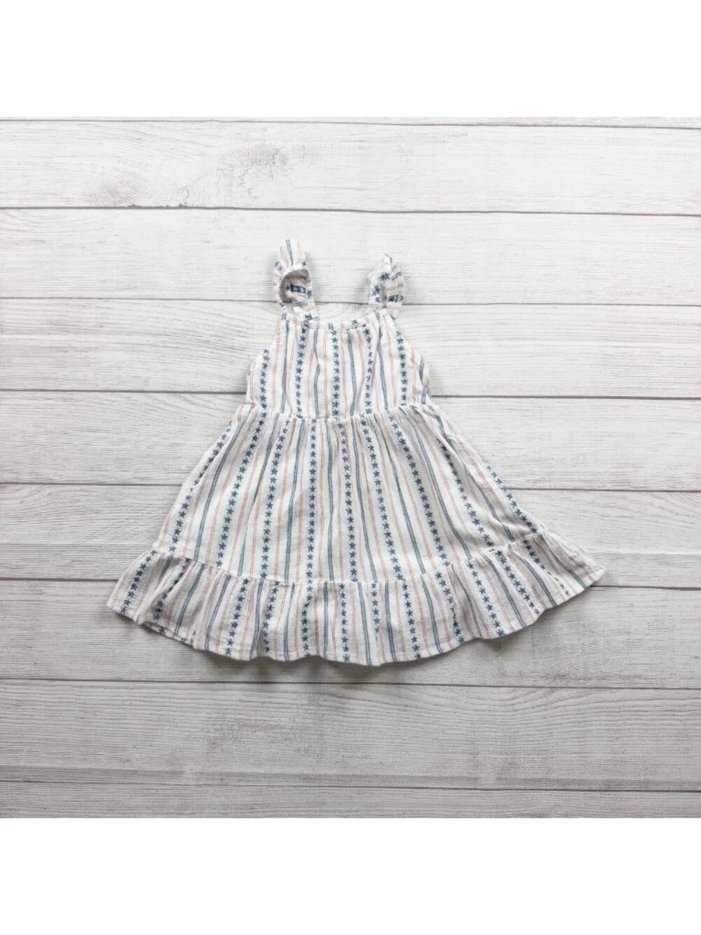 Cat & Jack Girls Striped Star Print Ruffle Hem Sundress White Multicolor 2T